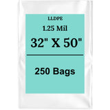 32" X 50" 1.25 Mil Std Linear LDPE Clear Flat Poly Bags