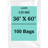 36" X 60" 1.25 Mil Std Linear LDPE Clear Flat Poly Bags