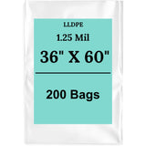 36" X 60" 1.25 Mil Std Linear LDPE Clear Flat Poly Bags