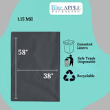 38" X 58" 55 Gal Black LLDPE Extra Heavy Trash Can Liners 1.15 Mil