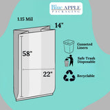 38" X 58" 55 Gal Clear LLDPE Extra Heavy Trash Can Liners 1.15 Mil