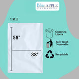 38" X 58" 55 Gal Clear LLDPE Trash Can Liners 1 Mil