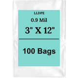 3" X 12" 0.9 Mil Clear Linear LDPE Flat Bags