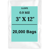 3" X 12" 0.9 Mil Clear Linear LDPE Flat Bags