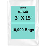 3" X 15" 0.9 Mil Clear Linear LDPE Flat Bags