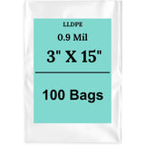 3" X 15" 0.9 Mil Clear Linear LDPE Flat Bags