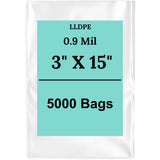 3" X 15" 0.9 Mil Clear Linear LDPE Flat Bags