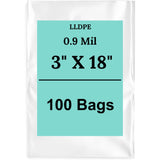 3" X 18" 0.9 Mil Clear Linear LDPE Flat Bags