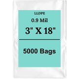 3" X 18" 0.9 Mil Clear Linear LDPE Flat Bags