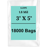 3" X 5" 1.8 Mil Std Linear LDPE Clear Flat Poly Bags