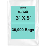 3" X 5" 0.9 Mil Clear Linear LDPE Flat Bags
