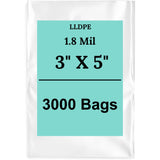 3" X 5" 1.8 Mil Std Linear LDPE Clear Flat Poly Bags