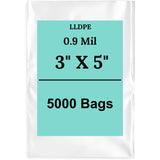 3" X 5" 0.9 Mil Clear Linear LDPE Flat Bags