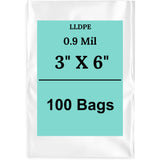 3" X 6" 0.9 Mil Clear Linear LDPE Flat Bags