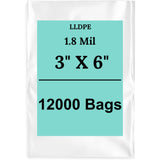 3" X 6" 1.8 Mil Std Linear LDPE Clear Flat Poly Bags
