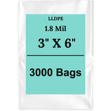 3" X 6" 1.8 Mil Std Linear LDPE Clear Flat Poly Bags