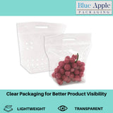 Crystal-clear vented produce bag with bottom gusset for grocery and farm-market displays