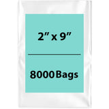 LDPE 4Mil Clear Poly Bags 2X9 inches 8000 Bags