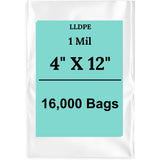 4" X 12" 1 Mil Std Linear LDPE Clear Flat Bags