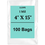 4" X 15" 1 Mil Std Linear LDPE Clear Flat Bags