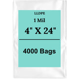 4" X 24" 1 Mil Std Linear LDPE Clear Flat Bags