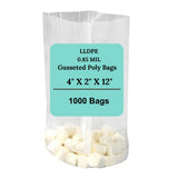 4" X 2" X 12" 0.85 Mil Clear TUF-R Heavy LLDPE Gusset Bags