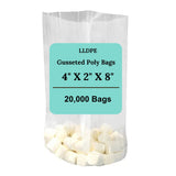 4" X 2" X 8" 0.6 Mil Clear TUF-R LLDPE Gusset Bags
