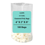 4" X 2" X 8" 0.75 Mil Clear TUF-R LLDPE Gusset Bags