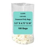 5.5" X 4.75" X 16" 0.80 Mil Clear TUF-R Heavy LLDPE Gusset Bags