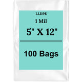 5" X 12" 1 Mil Std Linear LDPE Clear Flat Bags
