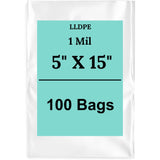 5" X 15" 1 Mil Std Linear LDPE Clear Flat Bags