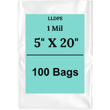 5" X 20" 1 Mil Std Linear LDPE Clear Flat Bags