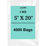 5" X 20" 1 Mil Std Linear LDPE Clear Flat Bags
