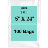 5" X 24" 1 Mil Std Linear LDPE Clear Flat Bags