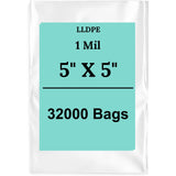 5" X 5" 1 Mil Std Linear LDPE Clear Flat Bags