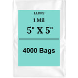 5" X 5" 1 Mil Std Linear LDPE Clear Flat Bags