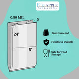 5" X 5" X 24" 0.8 Mil Clear TUF-R Heavy LLDPE Gusset Bags