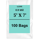 5" X 7" 0.9 Mil Clear Linear LDPE Flat Bags