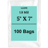 5" X 7" 1.8 Mil Std Linear LDPE Clear Flat Poly Bags