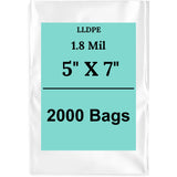 5" X 7" 1.8 Mil Std Linear LDPE Clear Flat Poly Bags