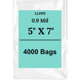 5" X 7" 0.9 Mil Clear Linear LDPE Flat Bags