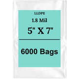 5" X 7" 1.8 Mil Std Linear LDPE Clear Flat Poly Bags