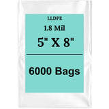 5" X 8" 1.8 Mil Std Linear LDPE Clear Flat Poly Bags