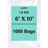 6" X 10" 1.8 Mil Std Linear LDPE Clear Flat Poly Bags