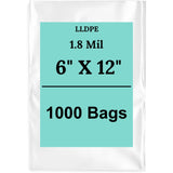 6" X 12" 1.8 Mil Std Linear LDPE Clear Flat Poly Bags