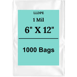 6" X 12" 1 Mil Std Linear LDPE Clear Flat Bags