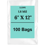 6" X 12" 1.8 Mil Std Linear LDPE Clear Flat Poly Bags