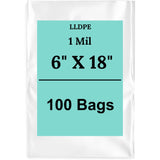 6" X 18" 1 Mil Std Linear LDPE Clear Flat Bags