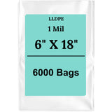 6" X 18" 1 Mil Std Linear LDPE Clear Flat Bags