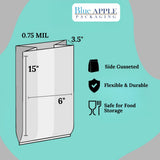 6" X 3.5" X 15" 0.75 Mil Clear TUF-R LLDPE Gusset Bags
